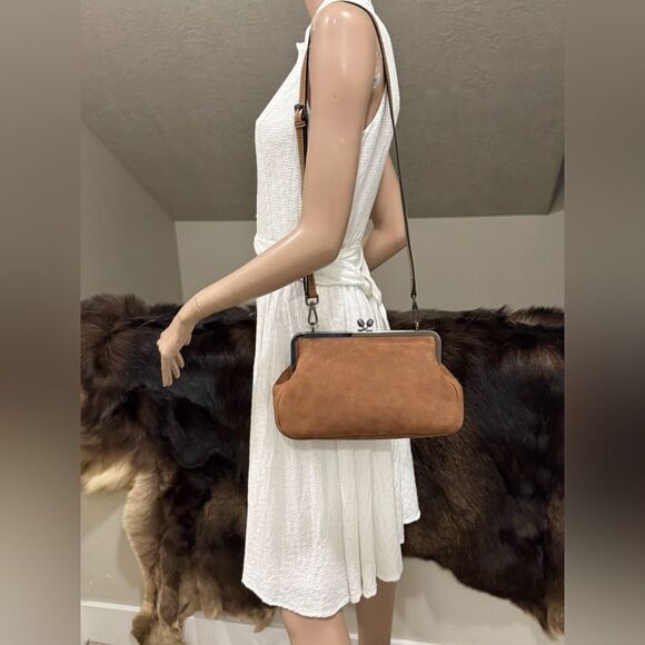 Brown Nubuck Cowhide Handmade “Tulip” Shaped Kisslock Handbag & 2 Strap Styles - Picture 6 of 15